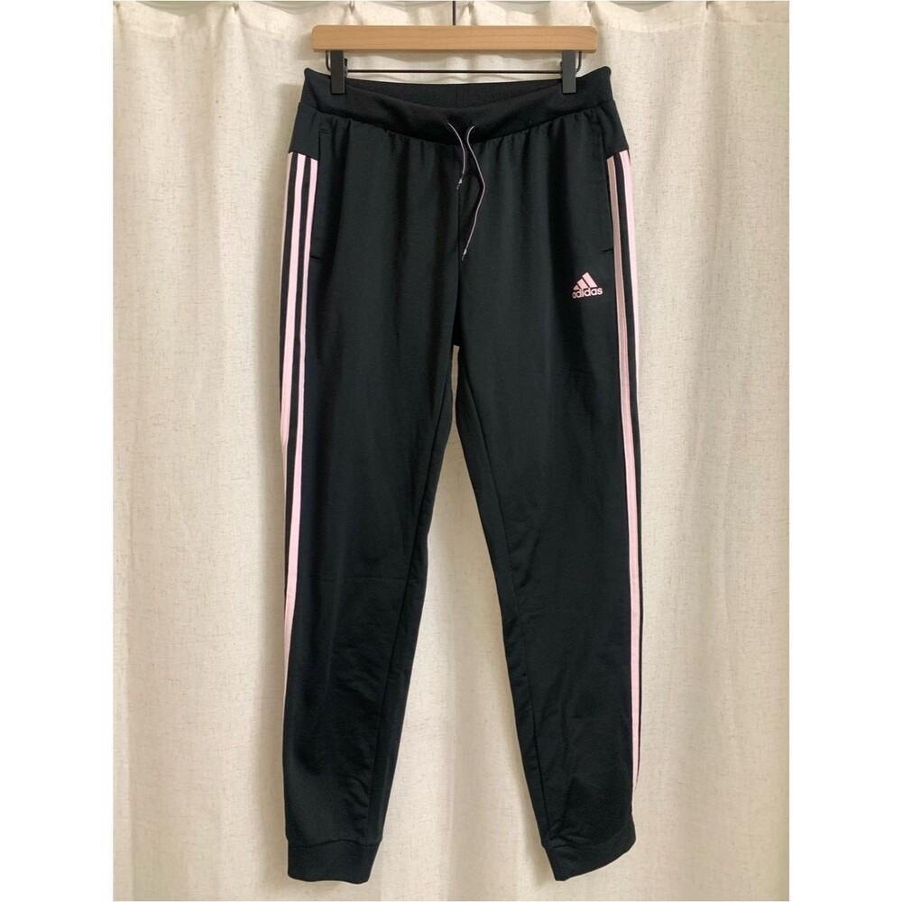 adidas Black Track Pants Light Pink Side Slash Pockets M